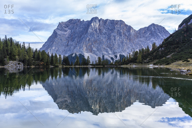 Mirroring of the zugspitze in the seebensee, austria, tyrol