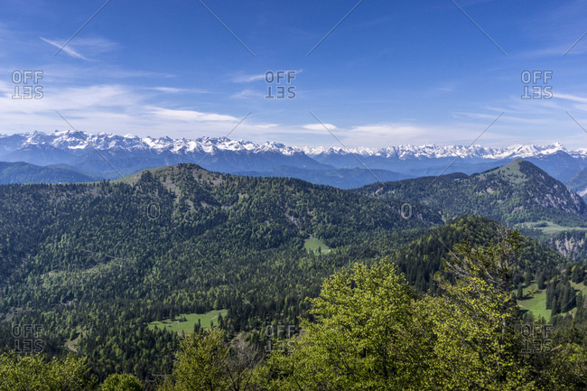 Germany, bavaria, bavarian alps, jachenau, view of the summit of the benediktenwand on the karwendelgebirge