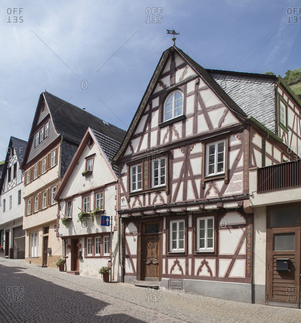May 21, 2014: old town with half-timbered houses, bacharach am rhein, unesco world cultural heritage upper middle rhine valley, rhineland-palatinate, germany,