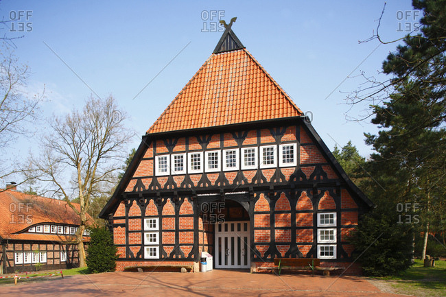 April 11, 2009: jugendhof sachsenhain, half-timbered house, verden, lower saxony, germany,