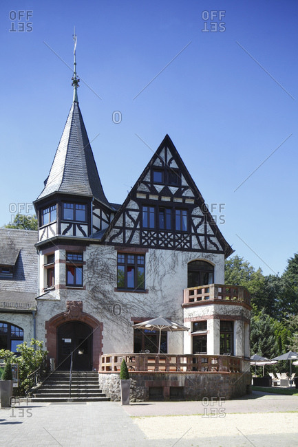 August 7, 2016: restaurant destination oberwaldhaus close Steinbrueck teich (pond), darmstadt, hessia, germany, europe
