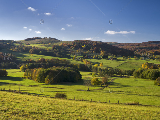 Germany, hessia, hessian Rhon nature reserve, unesco biosphere reserve, view over the autumn-colorful Rhon to the mathesberg close w�stensachsen (district)