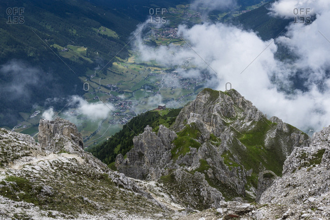 Austria, tyrol, the stubai alps, neustift, view down to the elferhutte and after neustift in the stubaital with the ascent to the elferspitze