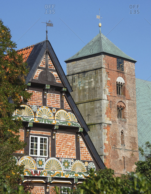Ackerburgerhaus'  with cathedral, verden, lower saxony, germany,