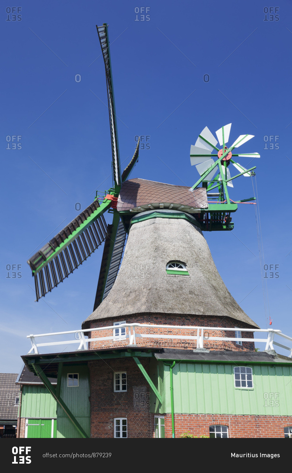 Windmill \'god with us\', eddelak, zwickstellholl�nder with compass rose, ditmarsh, schleswig holstein, germany