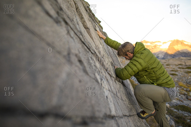 Man rock climbing in the Coast Mountains, B.C.
