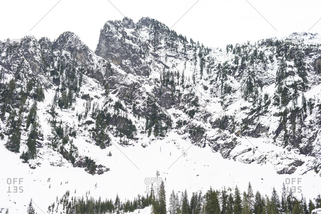 Scenic view of snow covered mountain against clear sky