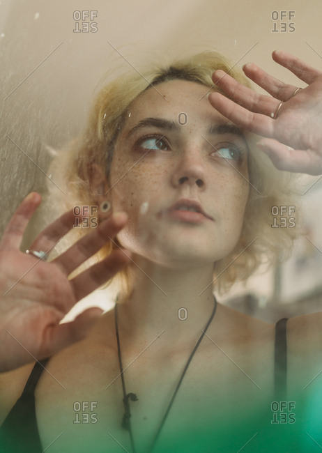 Charming melancholy woman looking away