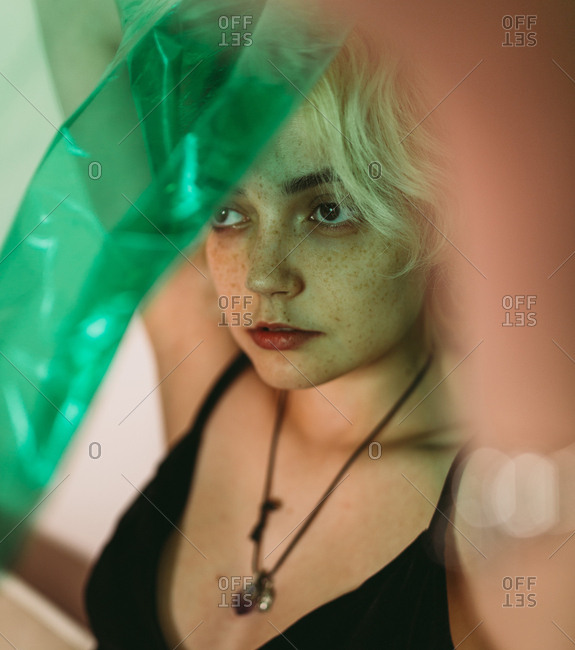 Charming melancholy woman looking away