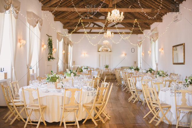 Elegant wedding reception with lights