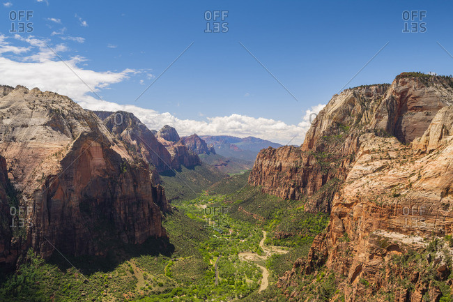 View down Zion Canyon from Angels landing Zion National Park, Utah, USA