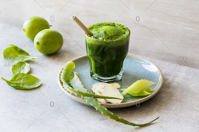 Freshly squeezed vegetable juice with aloe vera