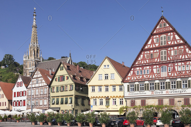 September 9, 2016: Marktplatz (square) with frauenkirche (church) and kielmeyerhaus, esslingen, baden-wurttemberg, Germany