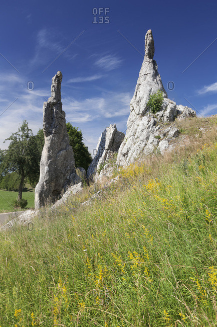 Steinerne jungfrauen in the eselsburger tal, herbrechtingen, swabian alps, baden-wurttemberg