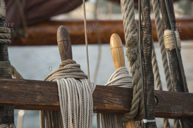 Fastening ropes on a sailing ship