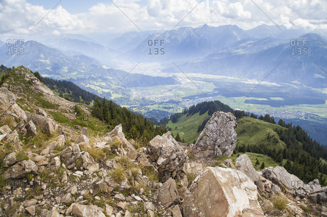 The alps with view from the hochgerach in the valley in the region vorarlberg,