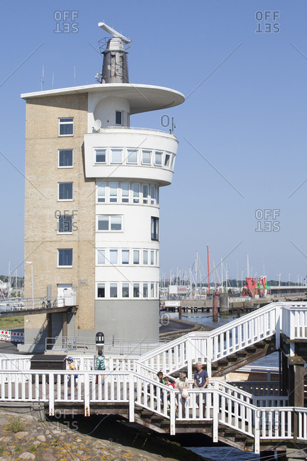 July 11, 2014: Radar tower with 'alte liebe' (viewing platform), north sea spa cuxhaven, lower saxony, Germany, europe
