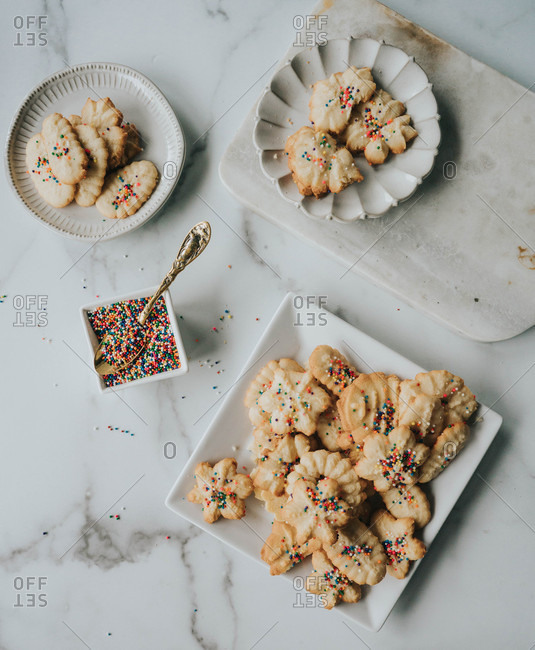 Butter cookies with sprinkles on the counter