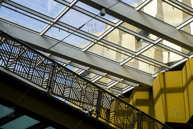 October 4, 2019: Detail of the interior of the Alexa Mall at Alexanderplatz, Berlin, Germany.