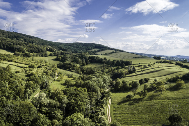 Austria- Lower Austria- Aerial view of green forested hills and vineyards