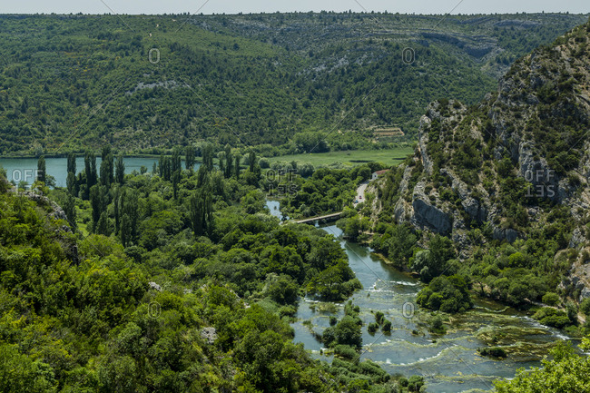 Croatia- Green scenic landscape of Rosko Slap National Park in summer