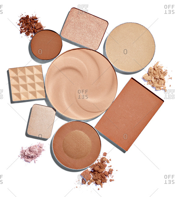 Close up of face powder make up on white background