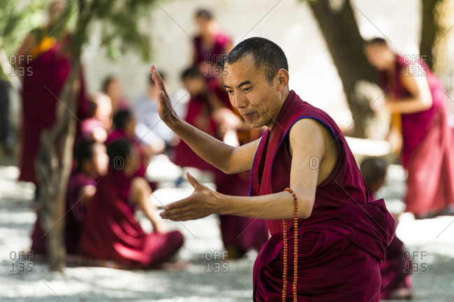 October 1, 2016: Monks dancing at the Sera monastery in Tibet