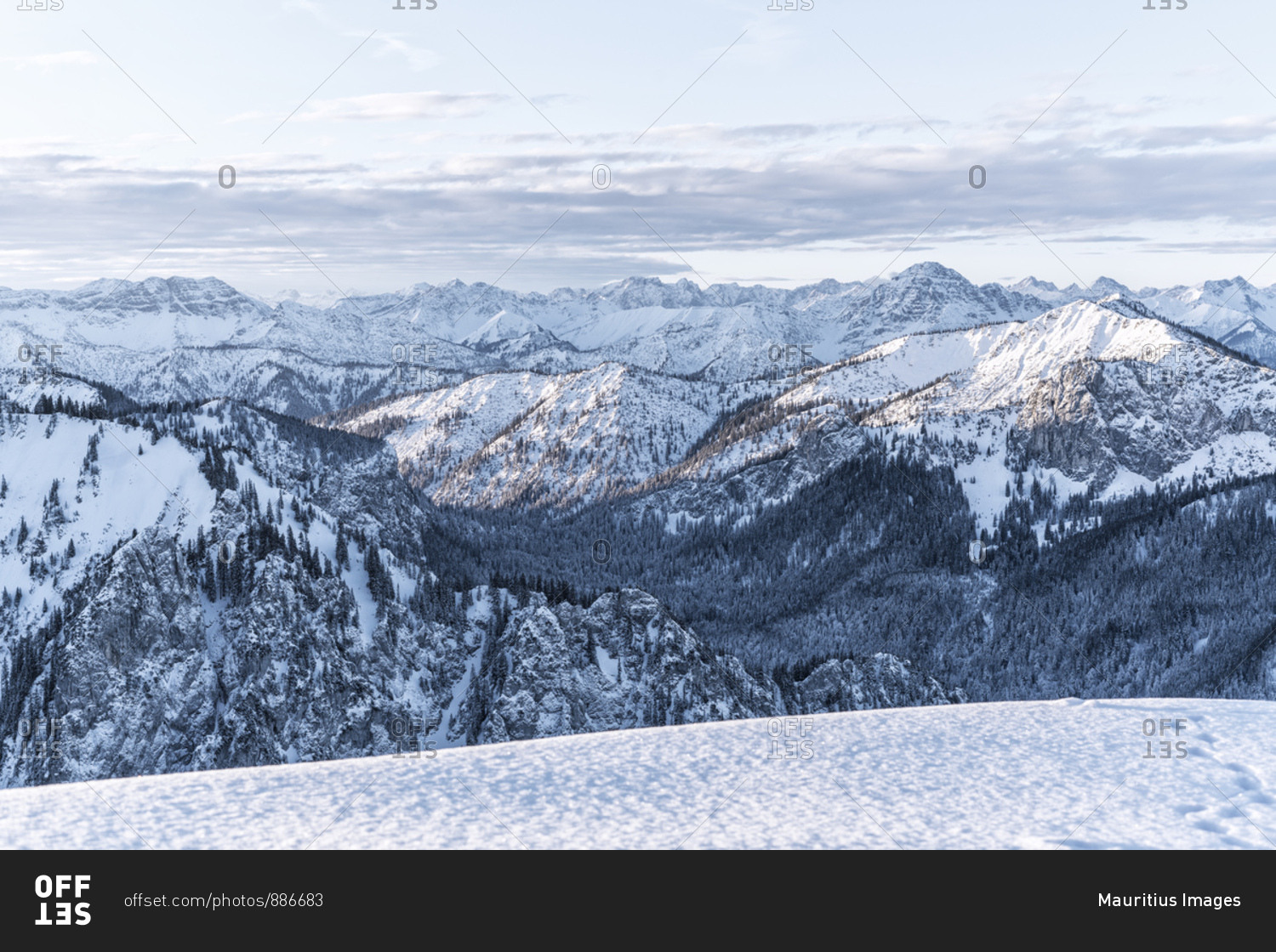 mountain landscape on the Tegelberg (mountain) in South Germany in winter,