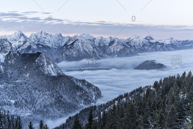 mountain landscape on the Tegelberg (mountain) in South Germany in winter,