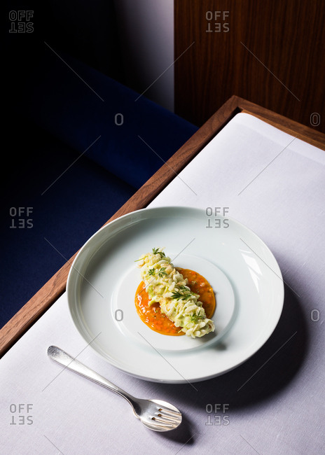 Gourmet dish on table in a restaurant