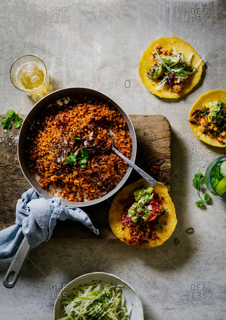 Taco ingredient in a frying pan