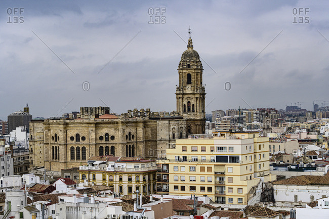 Cityscape with Cathedral of Malaga in Malaga, Spain