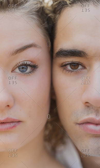 Young couple head to head- close-up