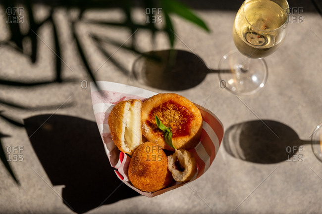 High angle view of a Neapolitan cuoppo dish