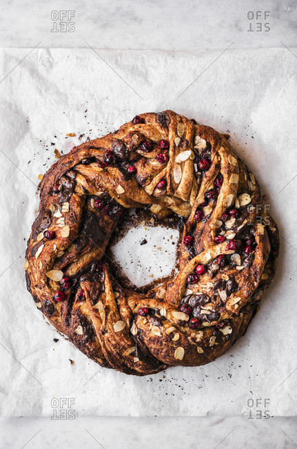 Chocolate Cranberry Almond Wreath Bread