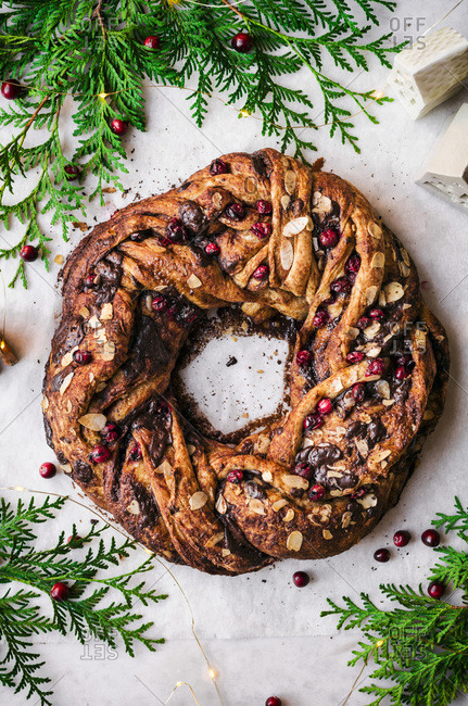 Chocolate Cranberry Almond Wreath Bread