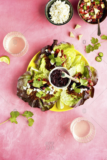 Vegan Taco Lettuce Wraps served with Pineapple Salsa