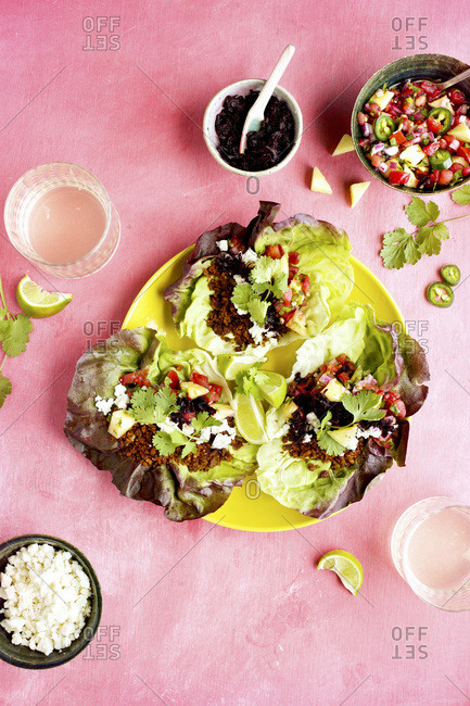 Vegan Taco Lettuce Wraps served with Pineapple Salsa