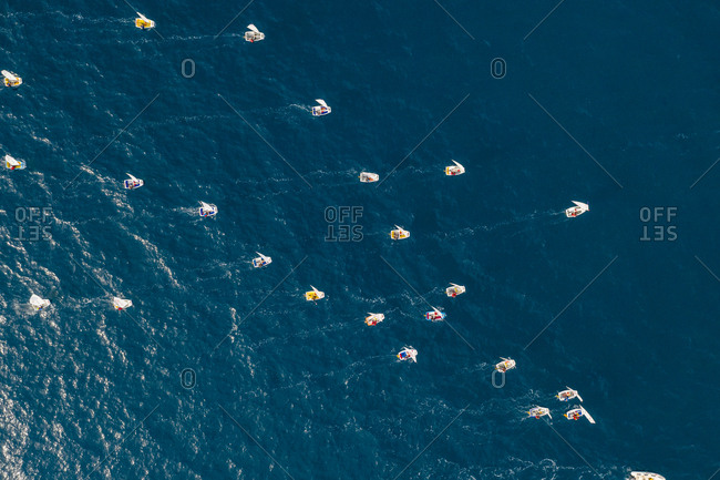 November 4, 2019: Aerial view of sailing boat competition near Mali Losinj island, Croatia.