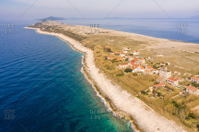 Aerial view of isolated city at Otok Vele Srakane island, Croatia.