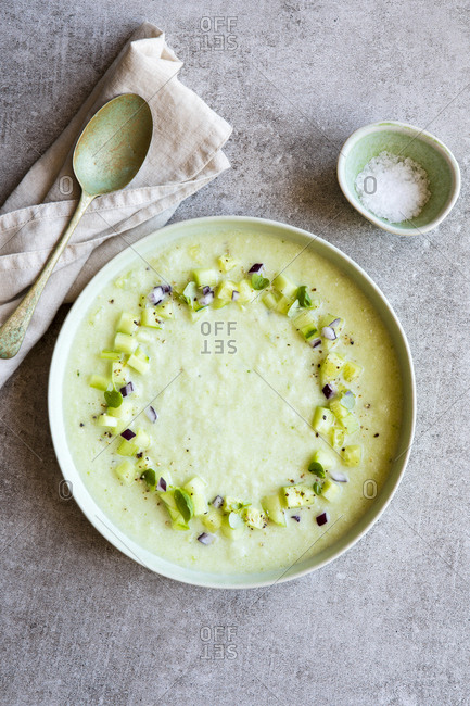 Cucumber soup served in a bowl