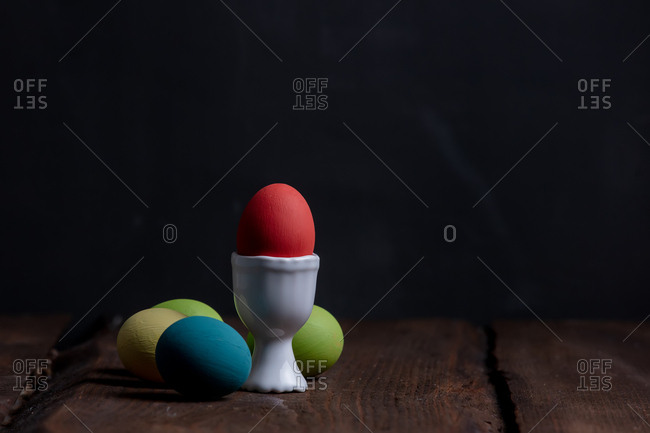 Easter eggs on wooden table