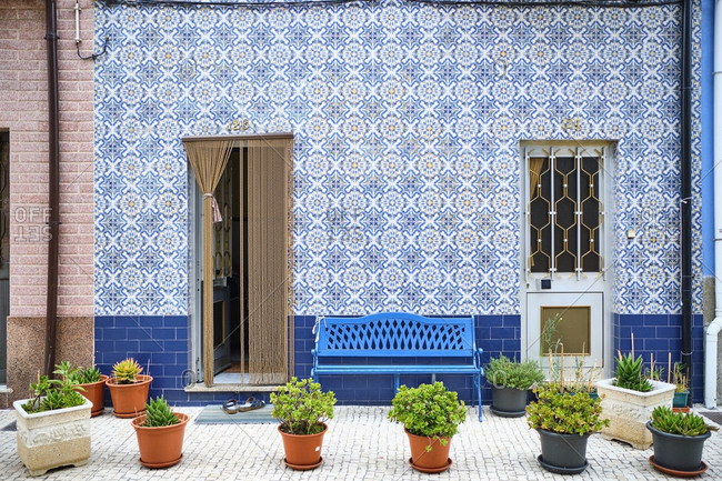 Portugal- Porto- Afurada- Unique ornate house facade seen during daytime