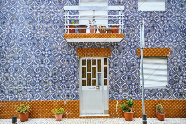 Portugal- Porto- Afurada- Front view of unique ornate house facade