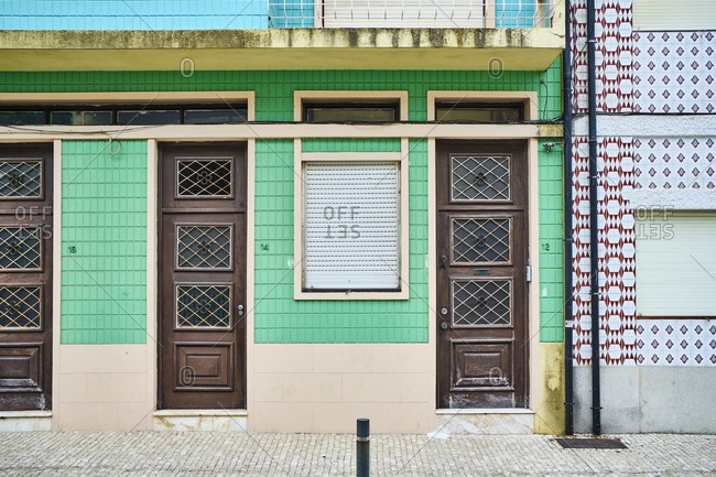 Portugal- Porto- Afurada- Front view of ornate houses seen during daytime