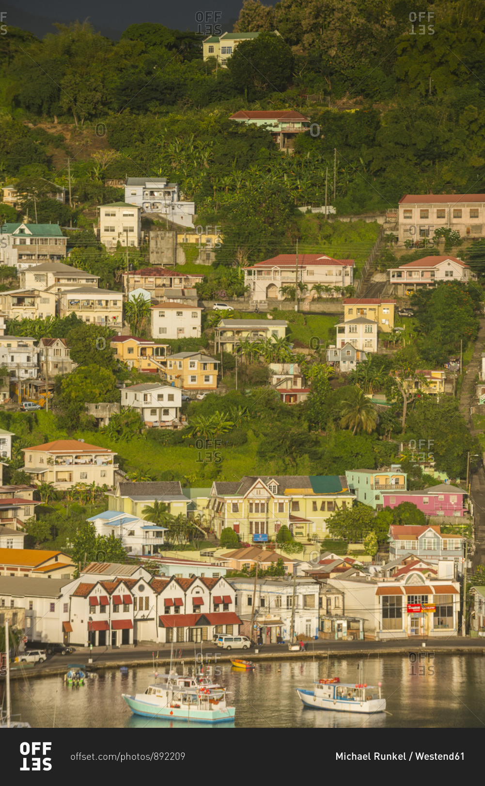 High angle view of St. George\'s town by sea- Grenada- Caribbean