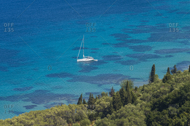 High angle view of boat on sea at Corfu- Ionian islands- Greece