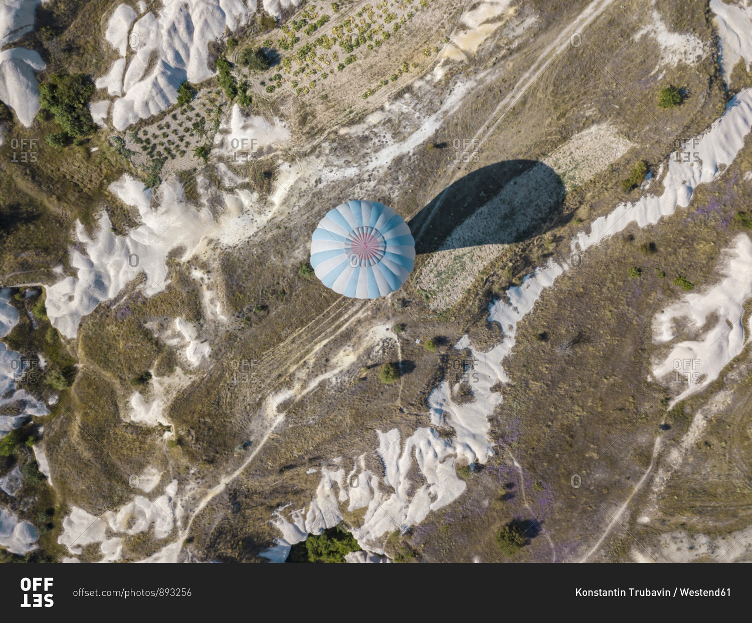 Aerial view of hot air balloon flying at Goreme National Park- Cappadocia- Turkey