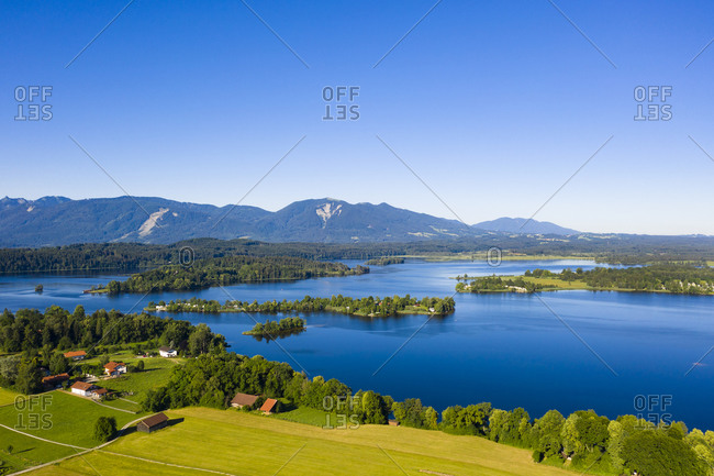 Beautiful view of Staffelsee lake and Buchau Island- Bavarian Alps- Germany
