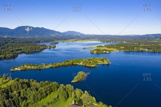 Scenic view of Staffelsee lake and Buchau Island- Bavarian Alps- Germany